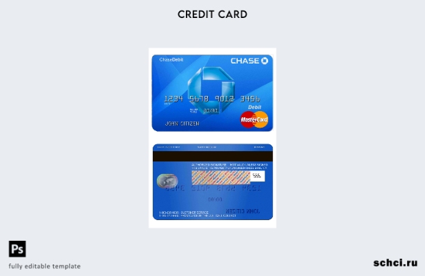 цифровая загрузка шаблона дебетовой карты MasterCard USA Chase Bank